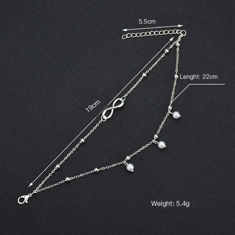 Bracelet de Cheville Double Rang Étoilé Argenté