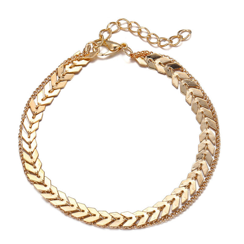 Bracelet de Cheville Bohémien en Écailles de Poisson à Couches Multiples