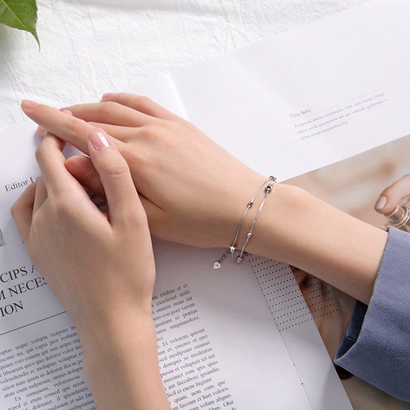 Bracelet Argent Sterling S925 - Double Rang Étoilé