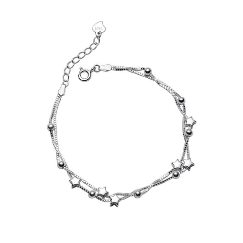 Bracelet Argent Sterling S925 - Double Rang Étoilé