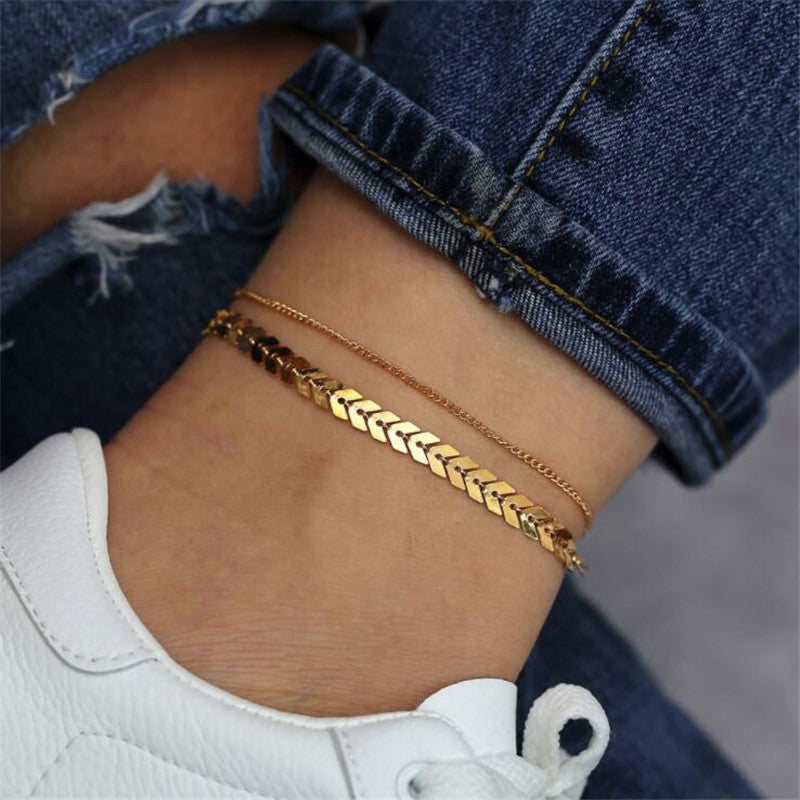Bracelet de Cheville Bohémien en Écailles de Poisson à Couches Multiples
