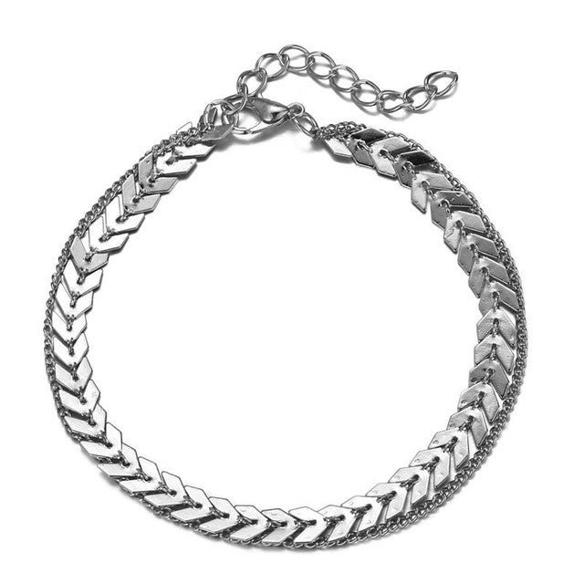Bracelet de Cheville Bohémien en Écailles de Poisson à Couches Multiples