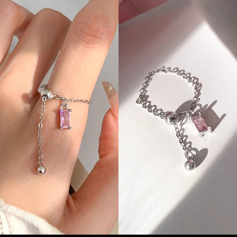 Bague Chaîne en Argent Sterling - Diamant Carré