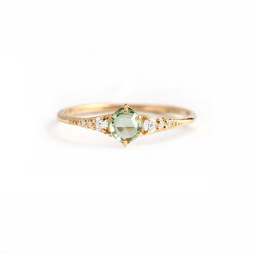 Bague Solitaire en Argent Sterling S925 - Pierre Verte