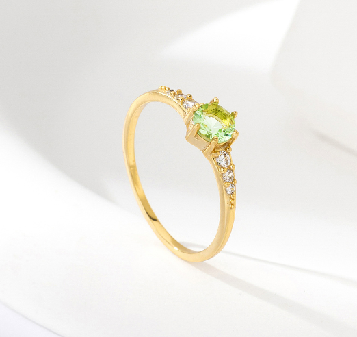 Bague Solitaire en Argent Sterling S925 - Pierre Verte