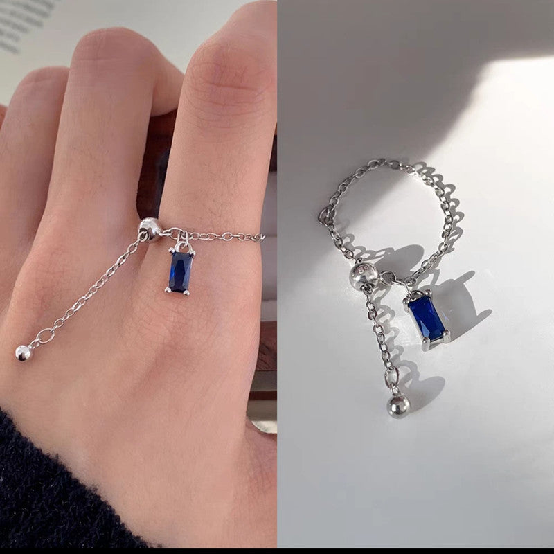 Bague Chaîne en Argent Sterling - Diamant Carré