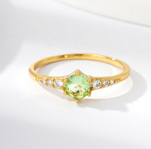 Bague Solitaire en Argent Sterling S925 - Pierre Verte