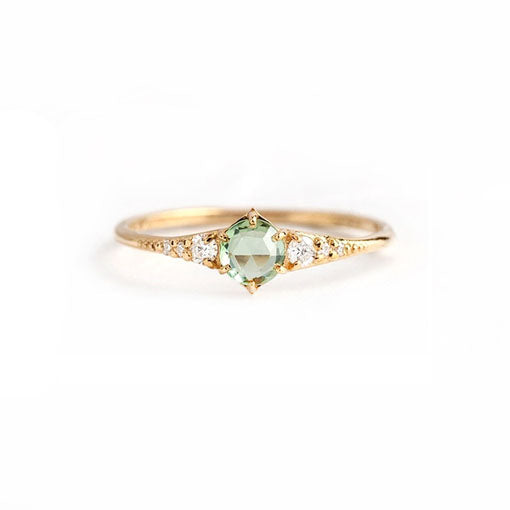 Bague Solitaire en Argent Sterling S925 - Pierre Verte