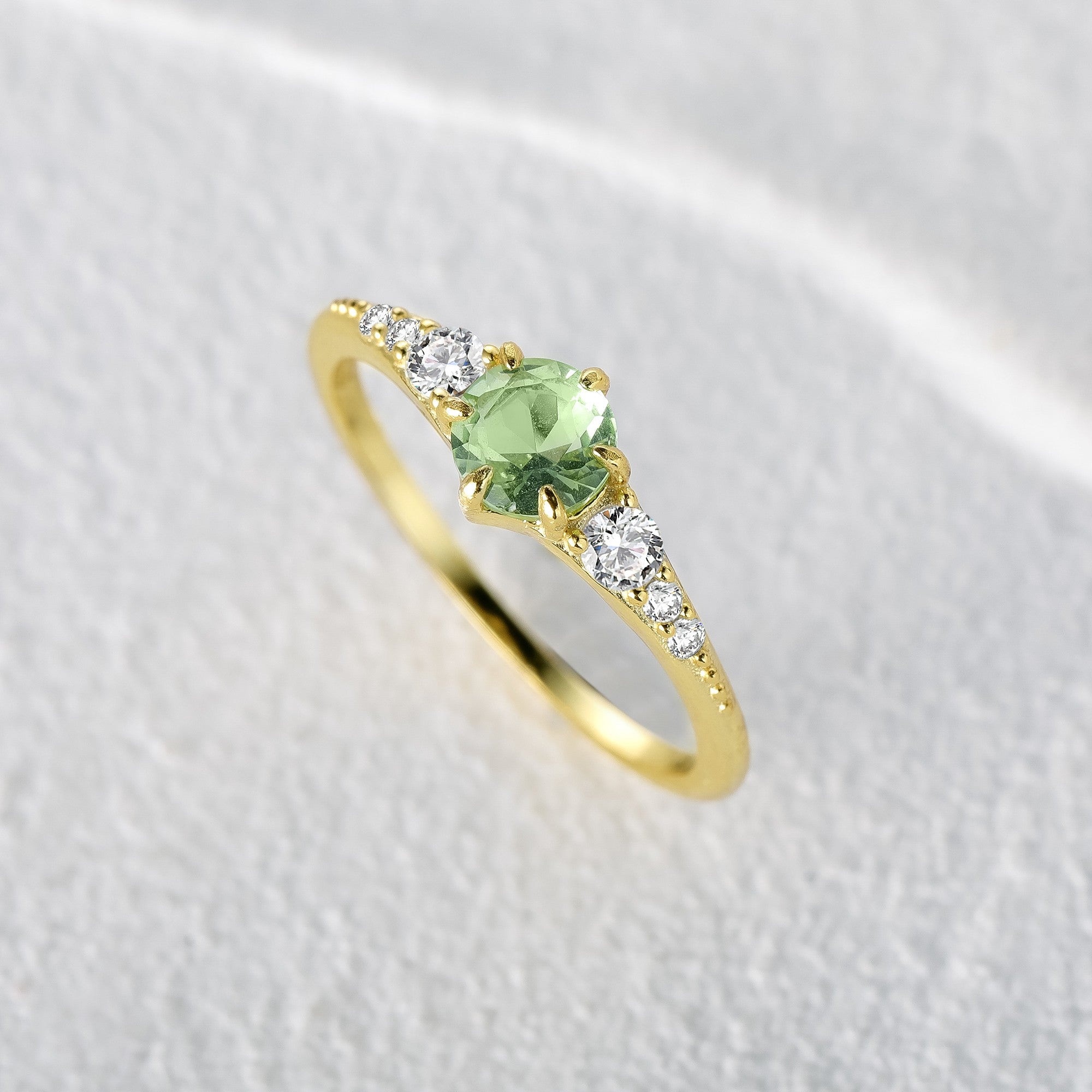 Bague Solitaire en Argent Sterling S925 - Pierre Verte