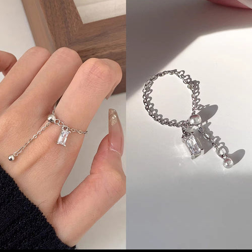 Bague Chaîne en Argent Sterling - Diamant Carré